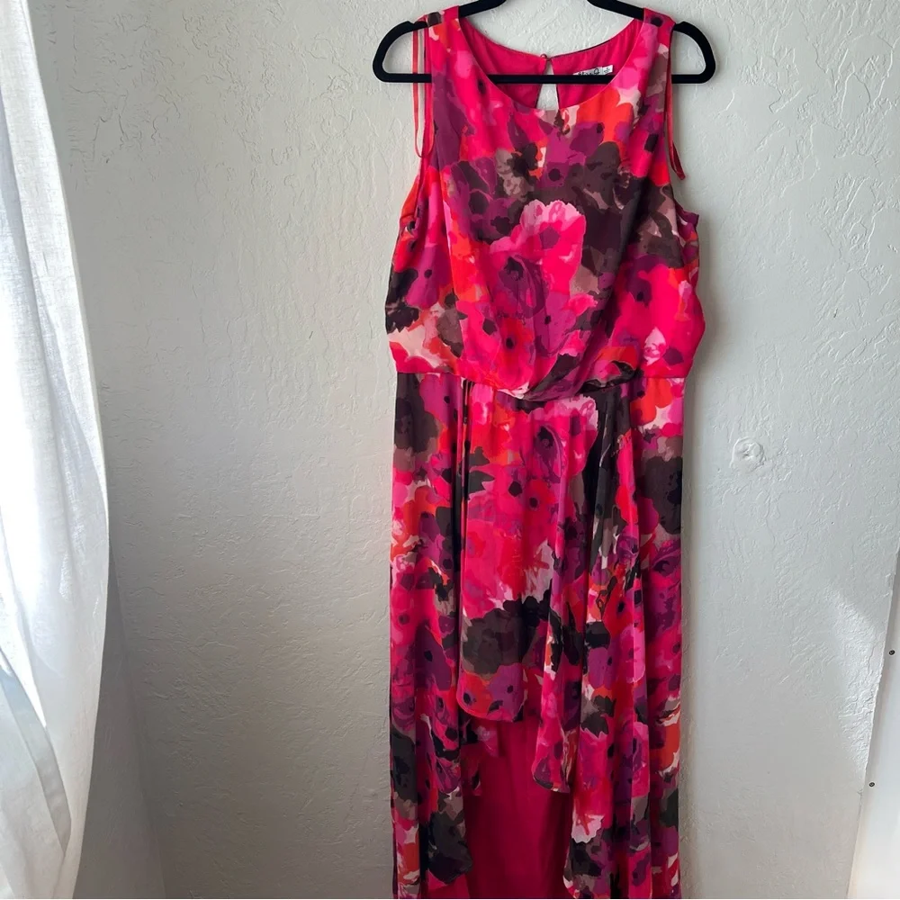 Eliza J Floral High Low Dress Red Black preppy wedding summer bohemian party - Picture 2 of 15